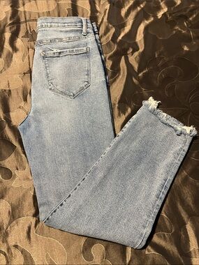 Kensie Vintage Luxe The Juliet High Rise Slim Blue Jeans Raw Hem Stretch 10/30